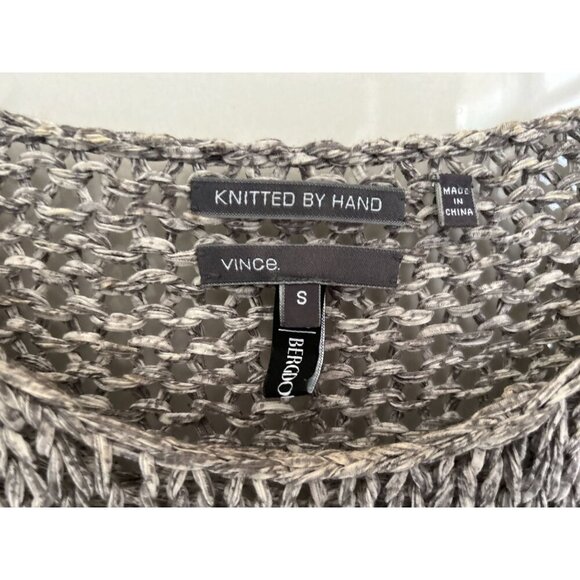 Vince Womens Hand-Knitted Open Weave Gray Tunic Sweater S Lightweight Crew Neck - Picture 3 of 7